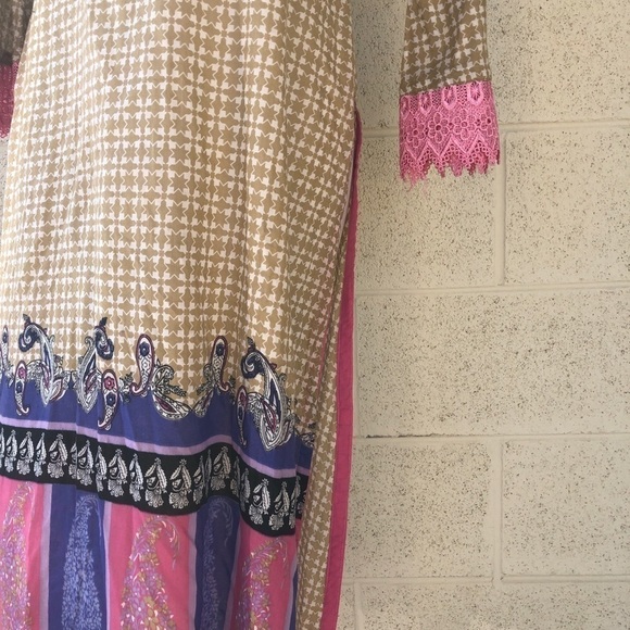 TAN Purple & Pink Paisley Pattern Indian Dress Kurta - Picture 4 of 6